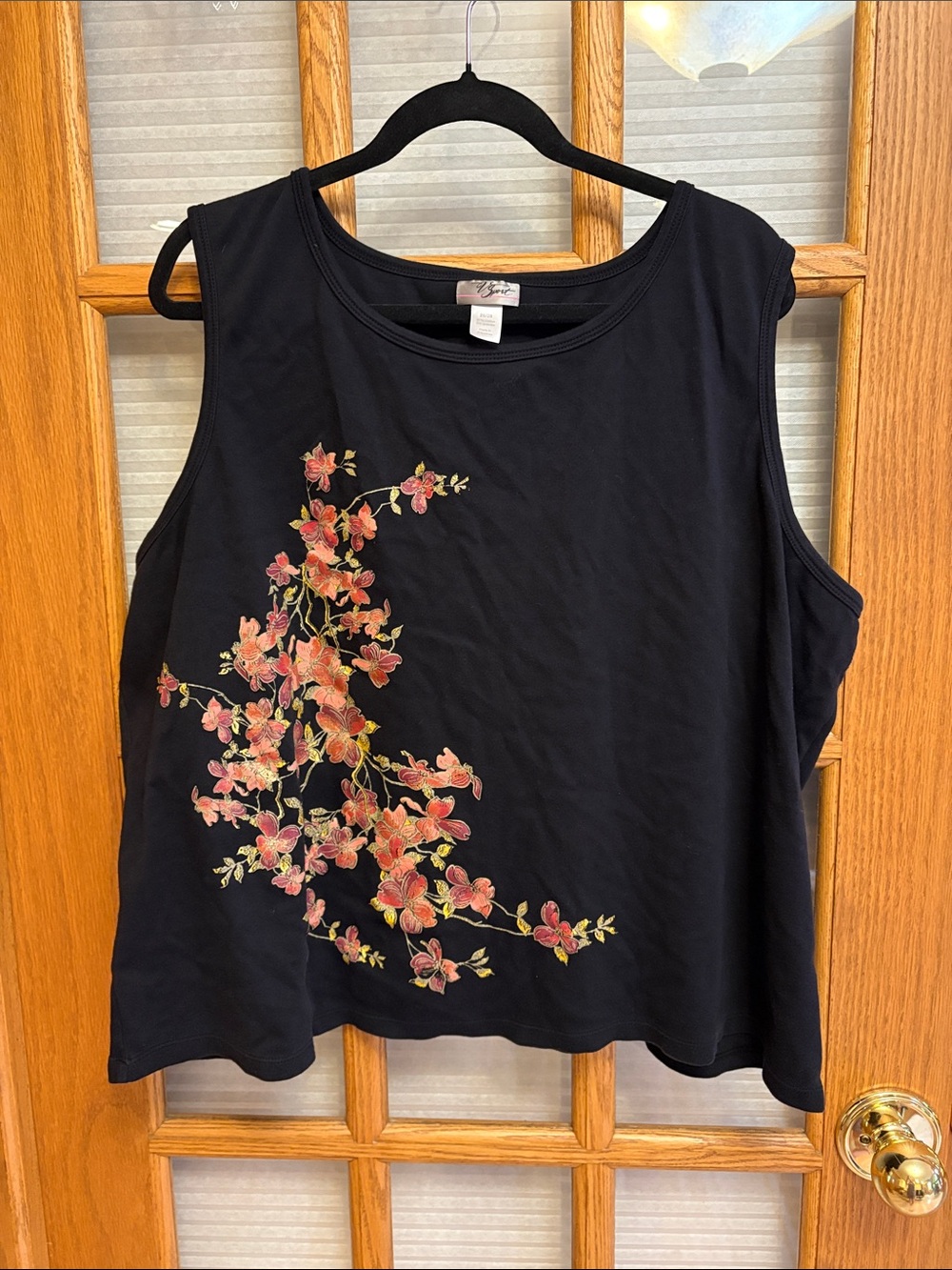 Black Tank Top with Pink Floral Accent